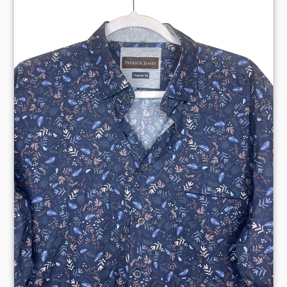 Patrick James leaves pattern button up shirt size M 15 1/2